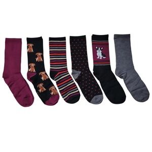 Hot Sox Womens Easy Care Novelty Crew Sock 6-Pack Assorted Size 4-11 Gift Set